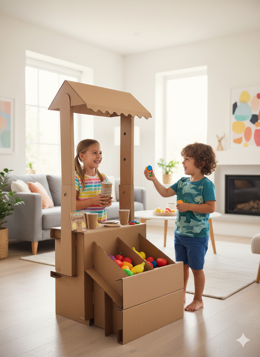 kiosco de carton niños jugando